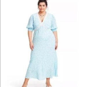 Rixo For Target Dress 28W/30W Floral Puff Sleeve Swing Dress Blue White NWT